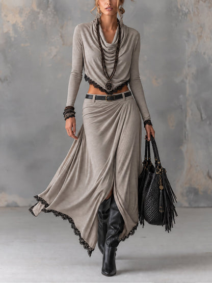 IRIS | Completo Top Corto con Scollo a Cascata e Gonna Lunga con Spacco