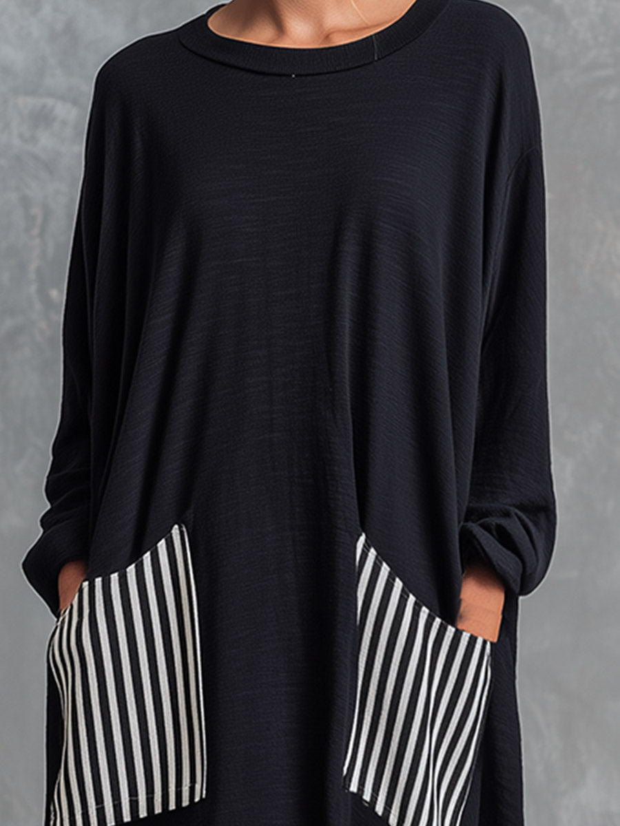 ERSILIA | Abito Lungo Oversize in Cotone con Righe Patchwork