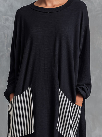 ERSILIA | Abito Lungo Oversize in Cotone con Righe Patchwork
