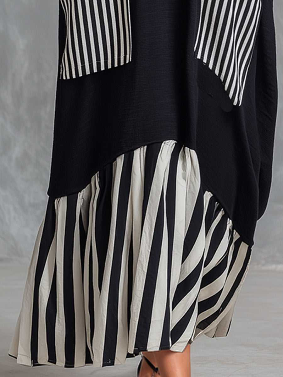 ERSILIA | Abito Lungo Oversize in Cotone con Righe Patchwork