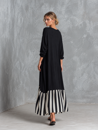 ERSILIA | Abito Lungo Oversize in Cotone con Righe Patchwork