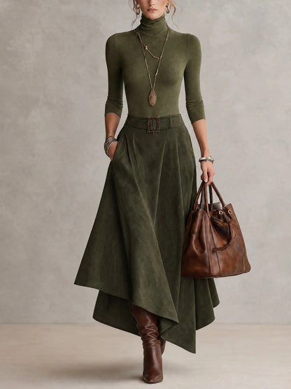 MARTINA | Completo Top Dolcevita e Gonna Midi Asimmetrica con Cintura
