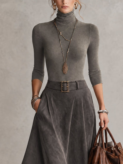 MARTINA | Completo Top Dolcevita e Gonna Midi Asimmetrica con Cintura