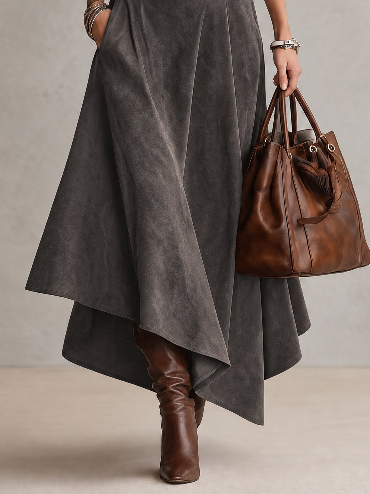 MARTINA | Completo Top Dolcevita e Gonna Midi Asimmetrica con Cintura