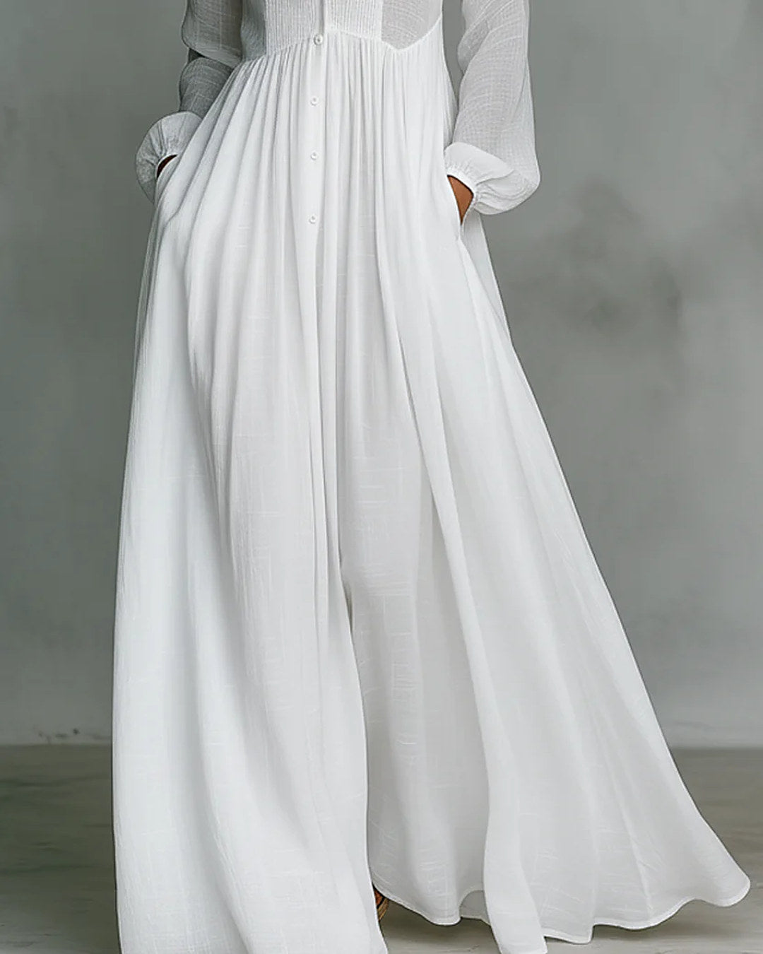Leonora | Abito Lungo Minimal con Collo Coreano, Bianco