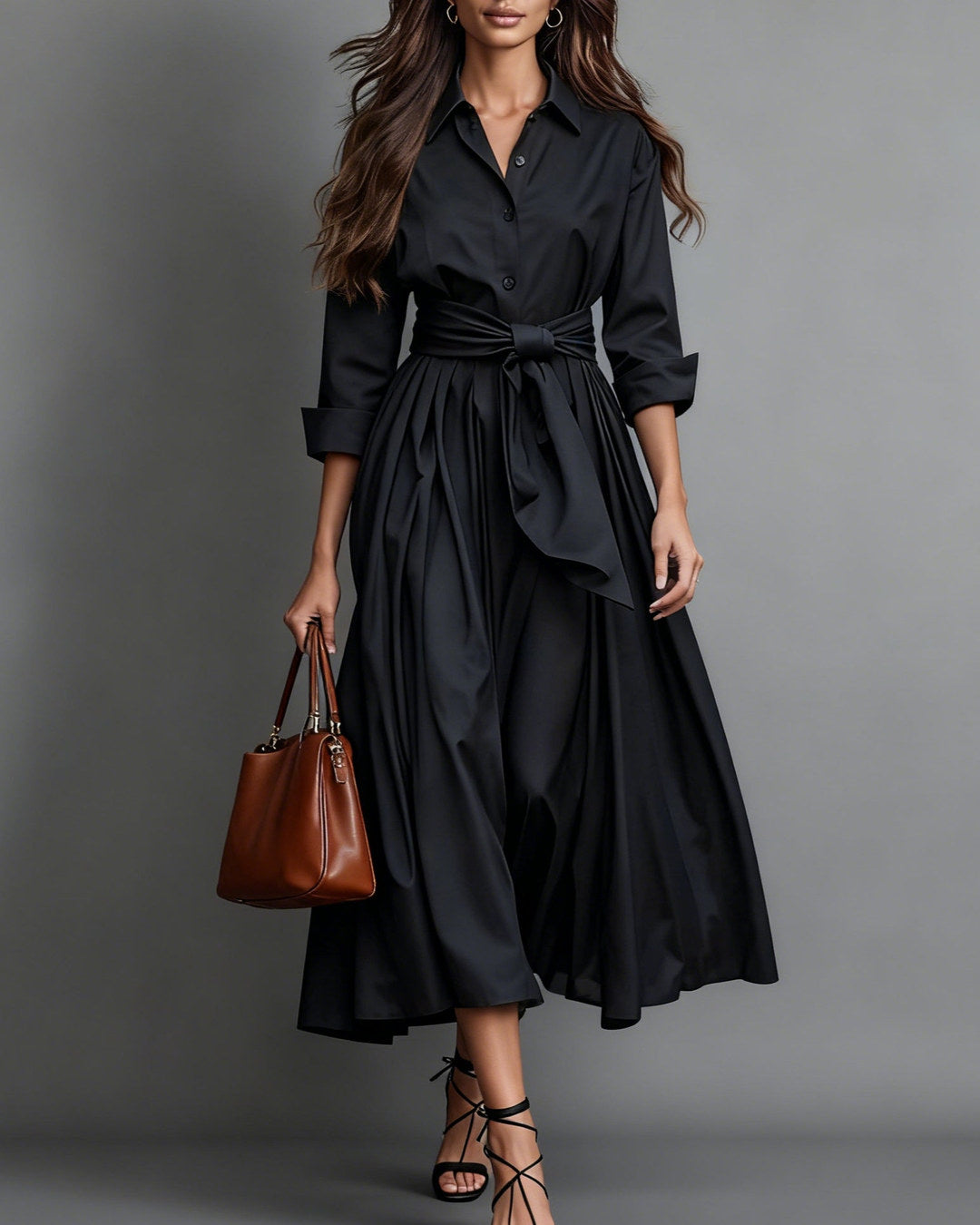 Marisa | Abito a Camicia Midi con Fiocco in Vita
