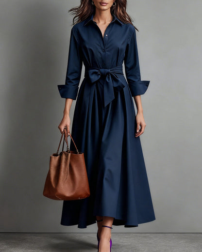 Marisa | Abito a Camicia Midi con Fiocco in Vita