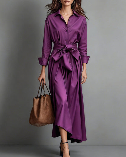 Marisa | Abito a Camicia Midi con Fiocco in Vita