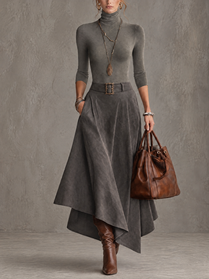 MARTINA | Completo Top Dolcevita e Gonna Midi Asimmetrica con Cintura