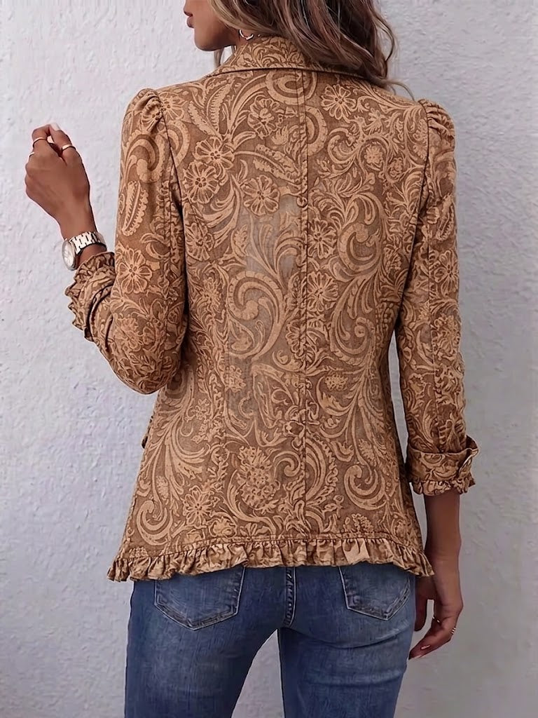 Noemi | Giacca Bohémien a Fiori Vintage Marrone con Rouches