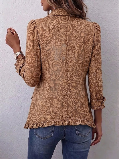 Noemi | Giacca Bohémien a Fiori Vintage Marrone con Rouches