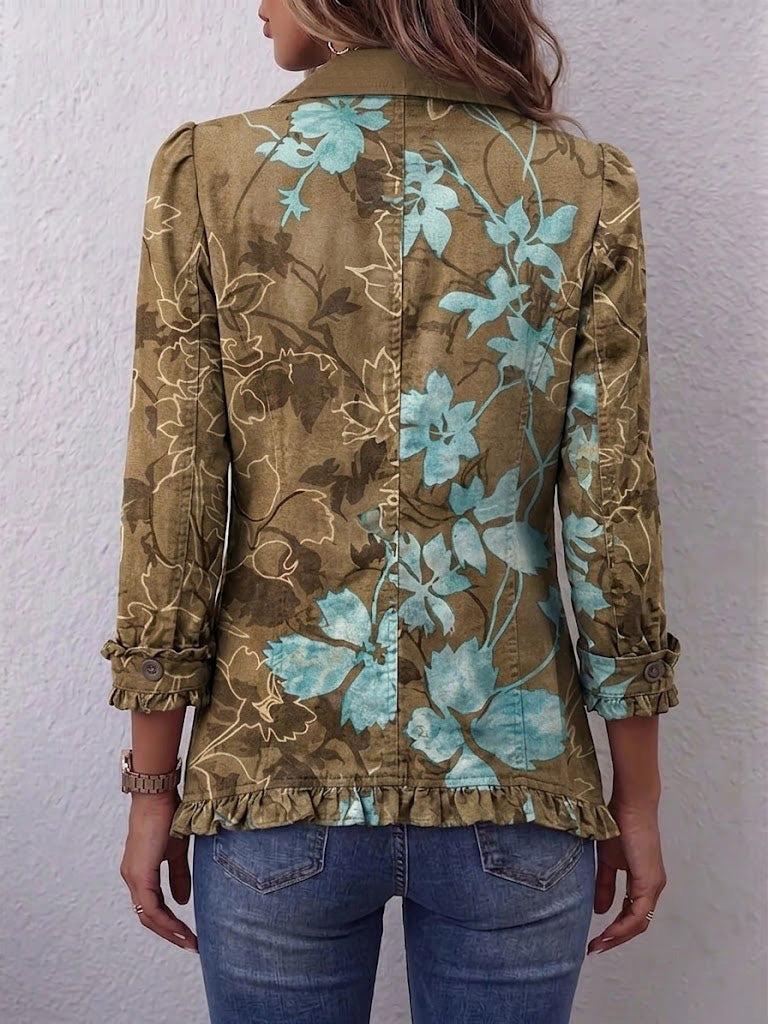 Bianca | Giacca Bohémien Floreale Vintage Sfumata con Rouches