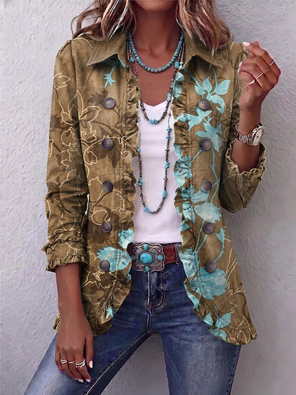 Bianca | Giacca Bohémien Floreale Vintage Sfumata con Rouches