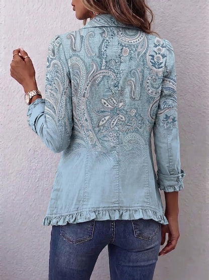 Emilia | Giacca Vintage Paisley Azzurro Cielo con Rouches
