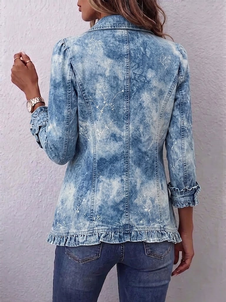 Ginevra | Giacca bohémien botanica vintage sfumata blu con ruches