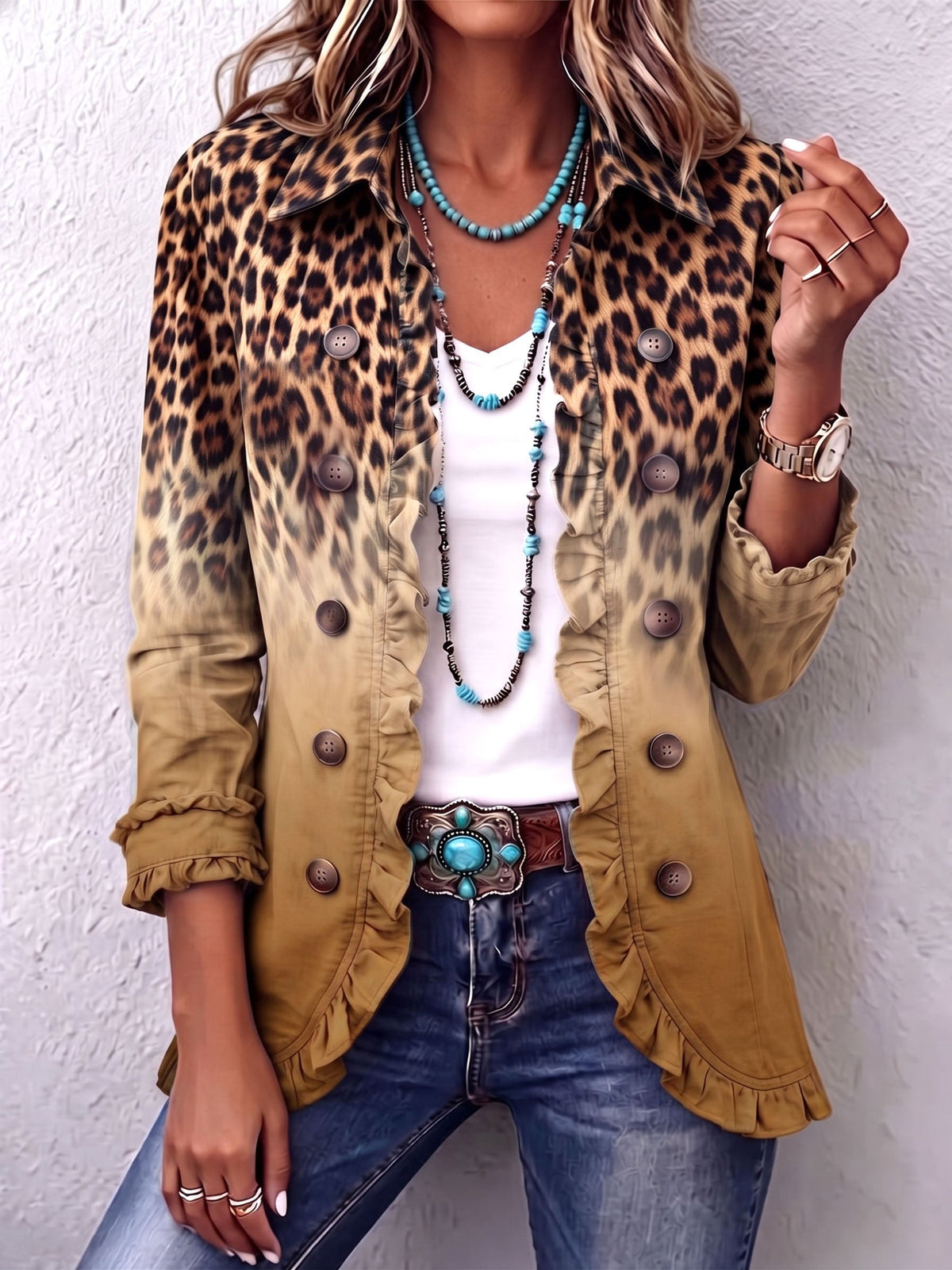 Paola | Blazer leopardato sfumato ocra