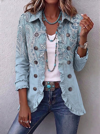 Emilia | Giacca Vintage Paisley Azzurro Cielo con Rouches